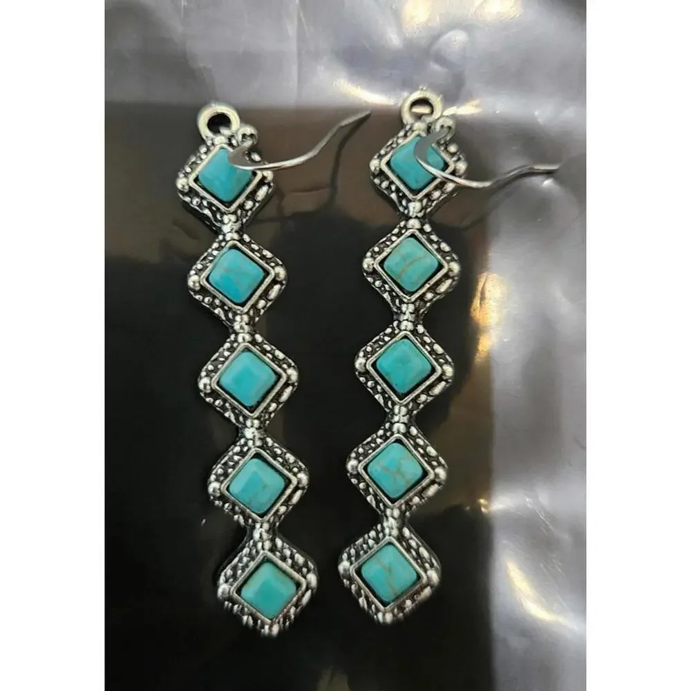 Set of 10 Pairs Assorted Women's Earrings with Turquoise and Western Designs New